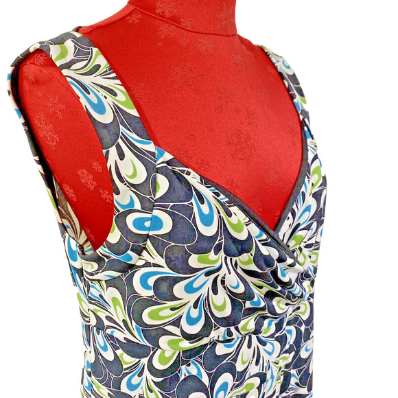 Loft Sexy Black Floral Cocktail Dress Mod Green Blue Flowers Sz 12 Plunge Neck - Picture 9 of 9